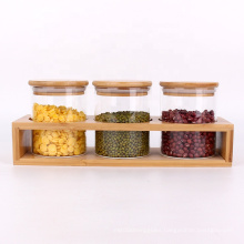 kitchen 10oz 300ml borosilicate glass bean storage jar with bamboo lids